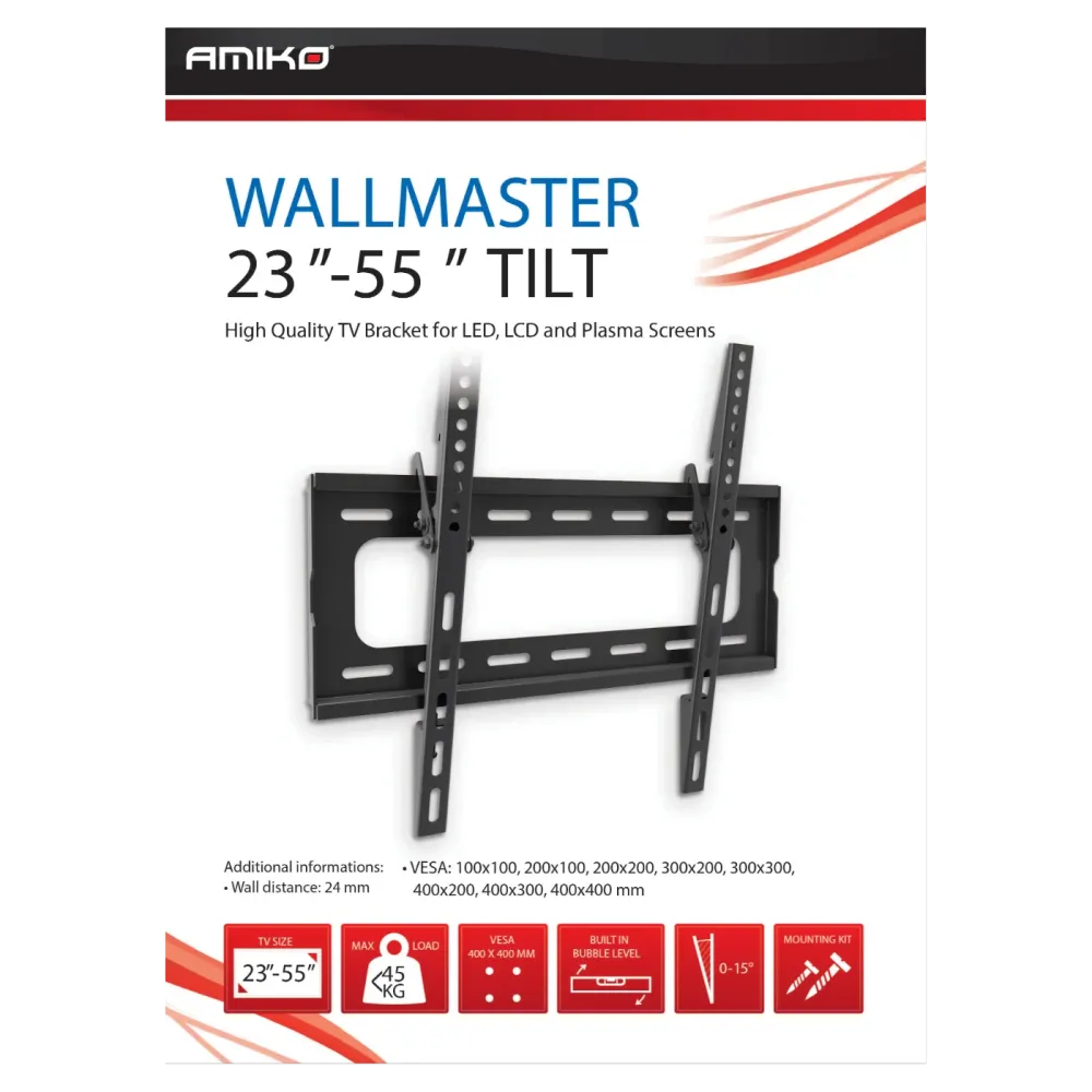 Amiko Nosač zidni za TV prijemnik 23" - 55", 45 kg, 2D - Wallmaster 23-55 Tilt