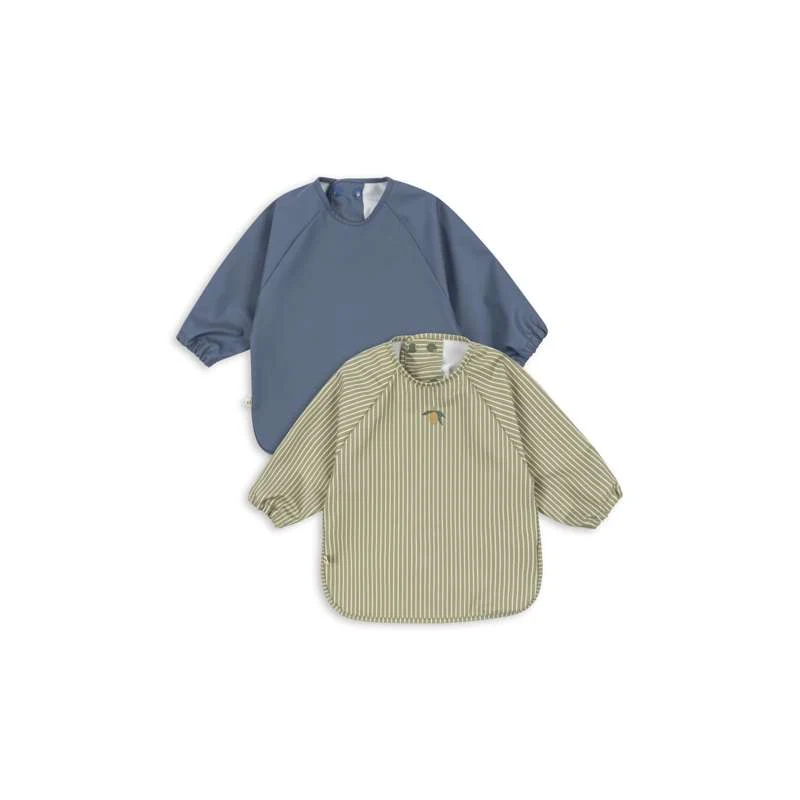 Konges Sløjd Hagesmække m. Ærmer - 2-pak - Tea Stripe/Flint Stone