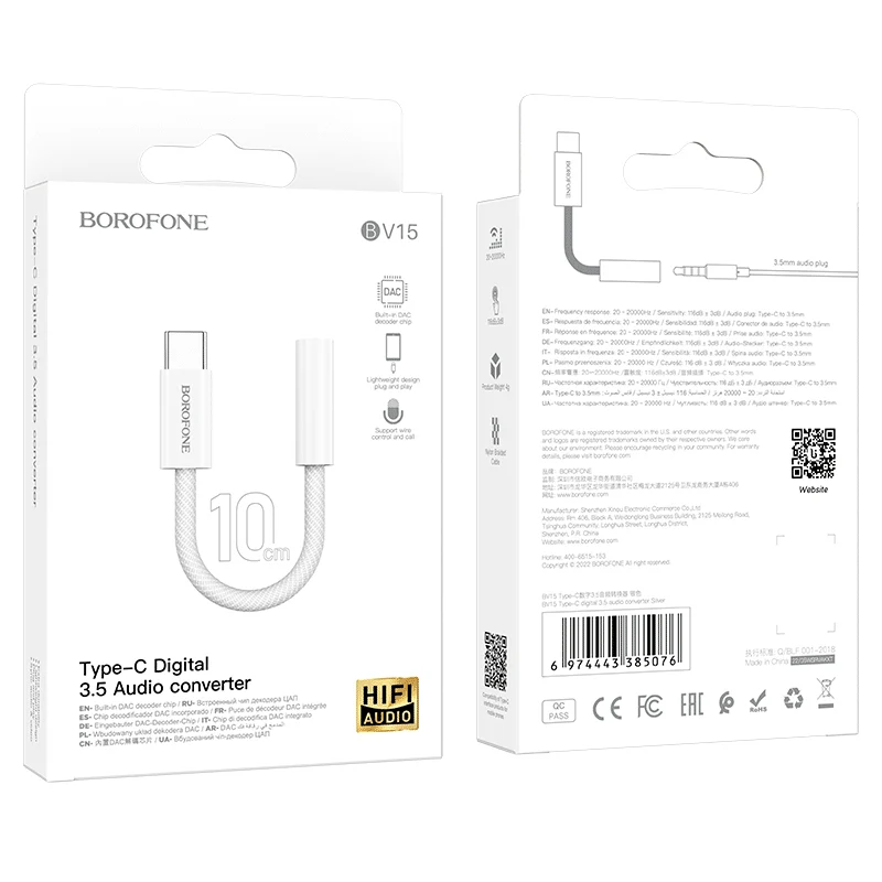 Borofone adapter BV15 Audio - tip C na 3,5 mm priključak - srebrni (DAC)
