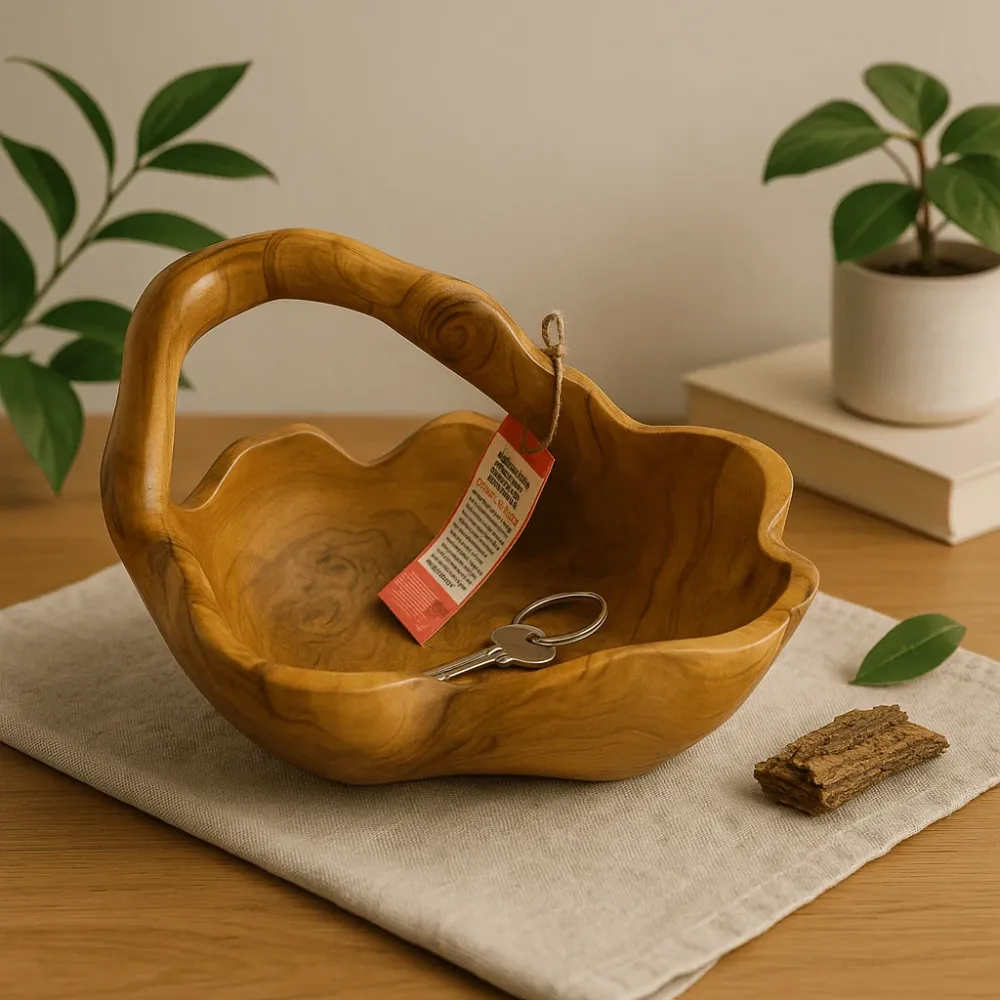 Teak korijen zdjela s stražnjom drškom 30cm
