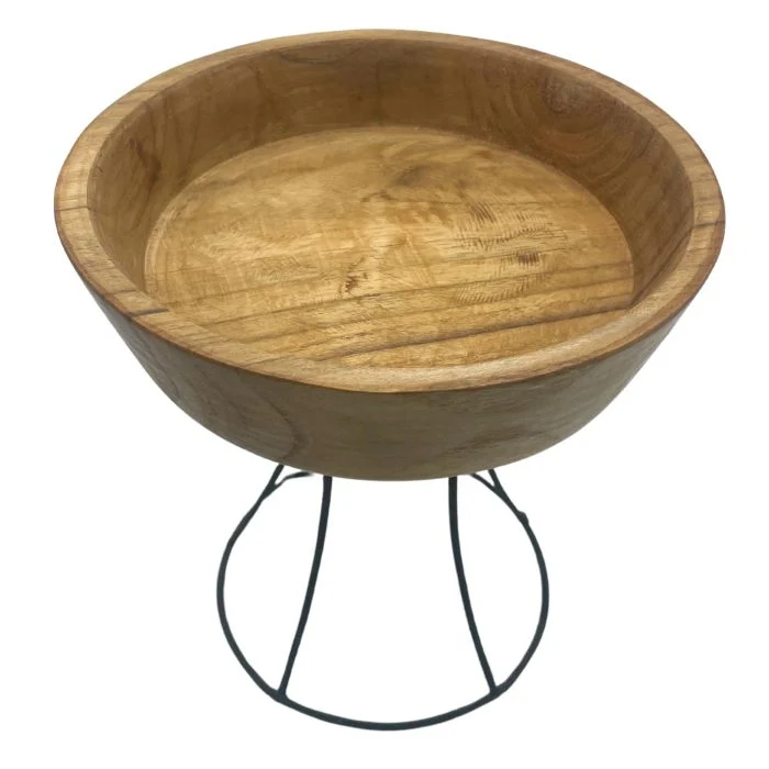 Teak zdjela s metalnim stalkom, 20 cm