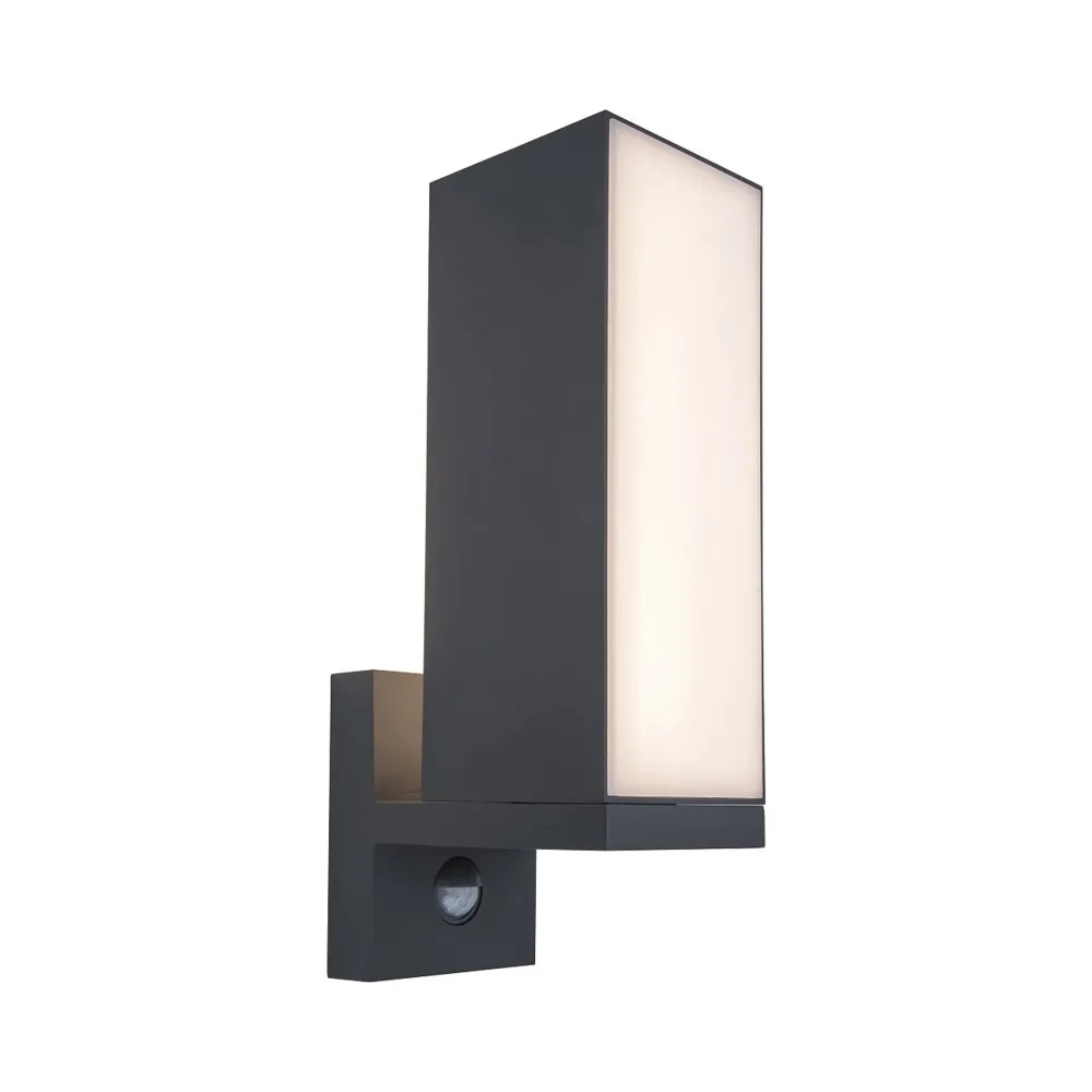 LED zidna svjetiljka CUBA, senzor pokreta, tamno siva, 14W, 3000K, IP54