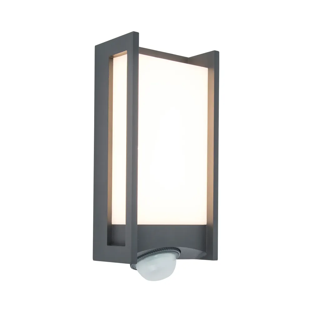 LED zidna svjetiljka QUBO, senzor pokreta, tamno siva, 11.3W, 3000K, IP54