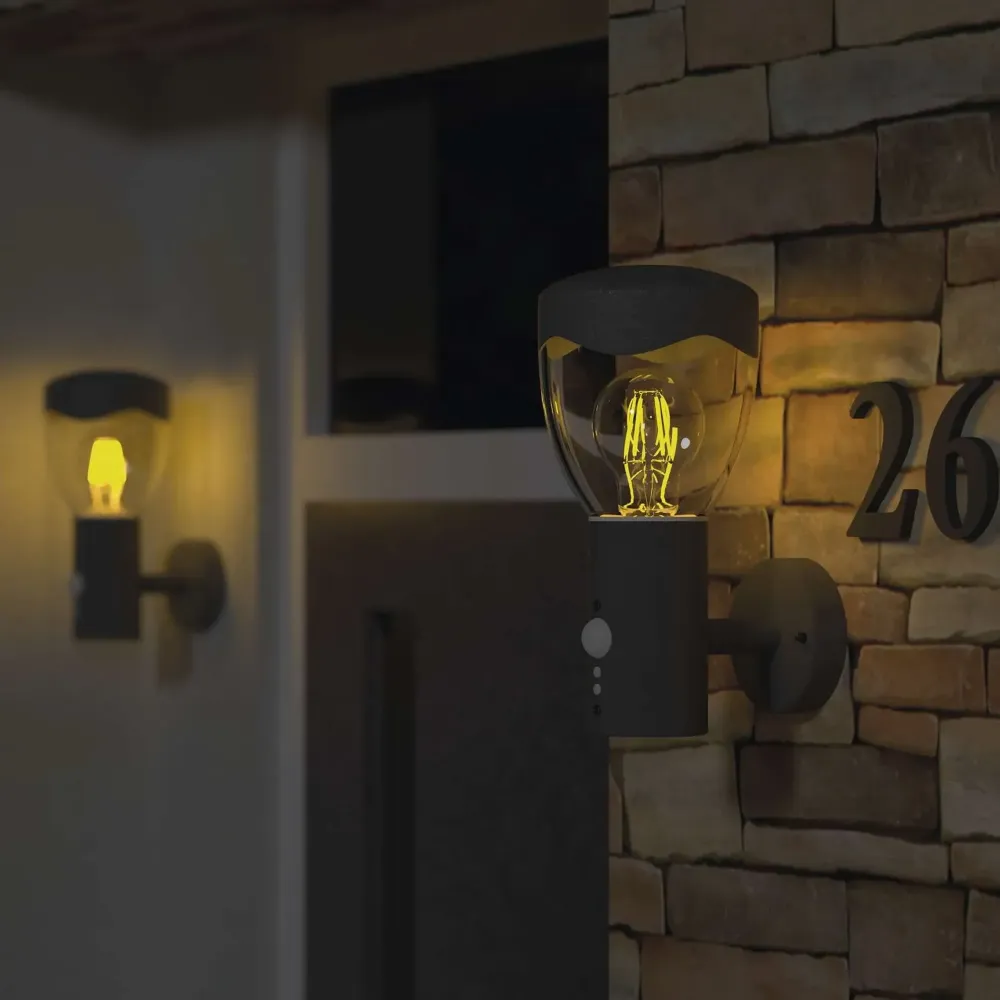 Zidna svjetiljka ARTEO, senzor pokreta, antracit, 1xE27, IP44