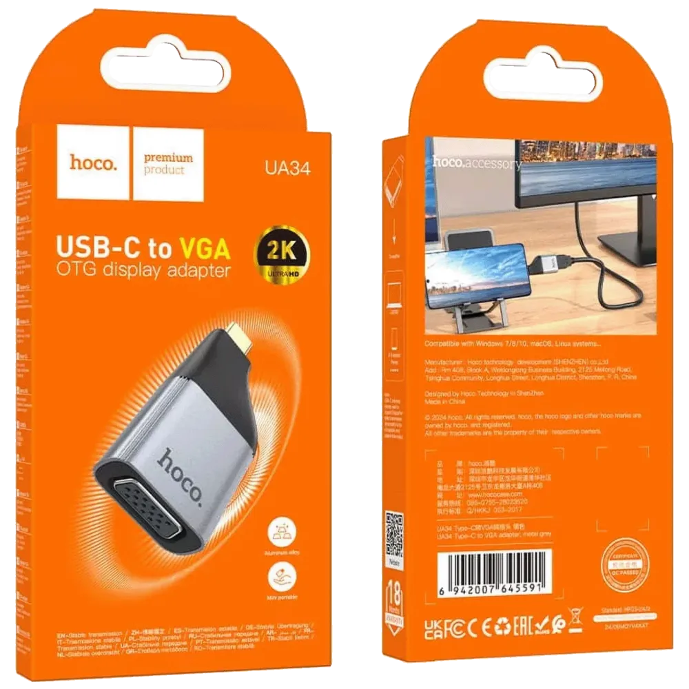 hoco. Adapter USB type C na VGA, 2K, OTG - UA34