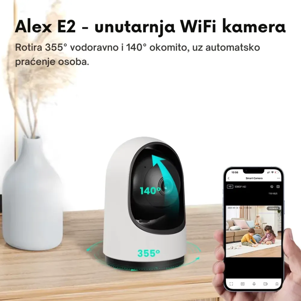 Rotirajuć WiFi kamera - pregled preko mobitela ⭐