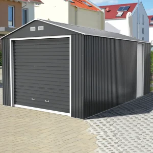 Duramax metalna garaž 3,70 x 6,04 m s bočnim vratima - antracit s prljavo bijelim ukrasima