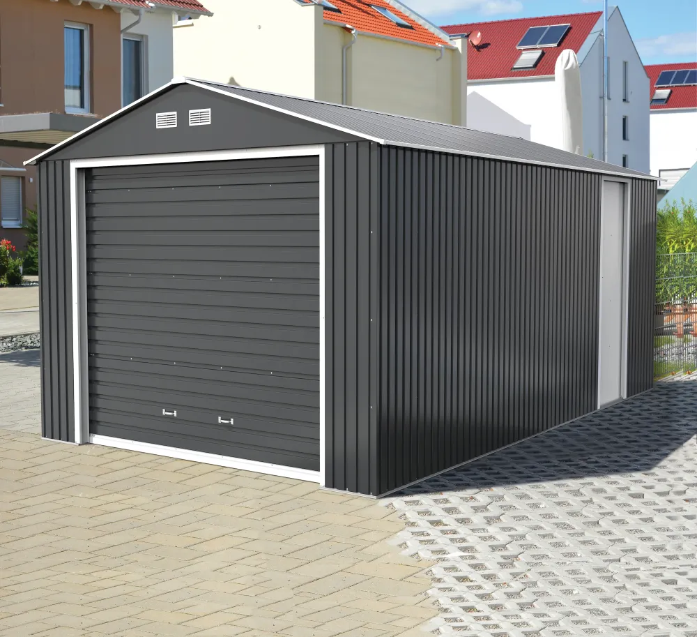 Duramax metalna garaž 3,70 x 6,04 m s bočnim vratima - antracit s prljavo bijelim ukrasima