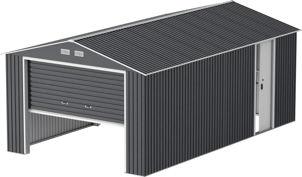Duramax metalna garaž 3,70 x 6,04 m s bočnim vratima - antracit s prljavo bijelim ukrasima