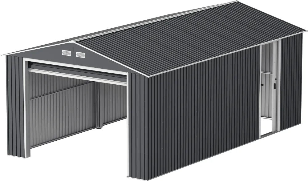 Duramax metalna garaž 3,70 x 6,04 m s bočnim vratima - antracit s prljavo bijelim ukrasima