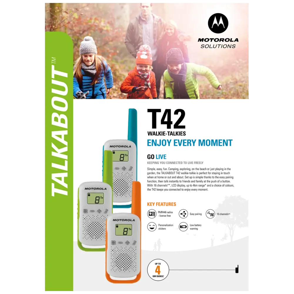 Motorola Walkie Talkie, domet 4 km, 16 kanala, crvena - TLKR T42 RD