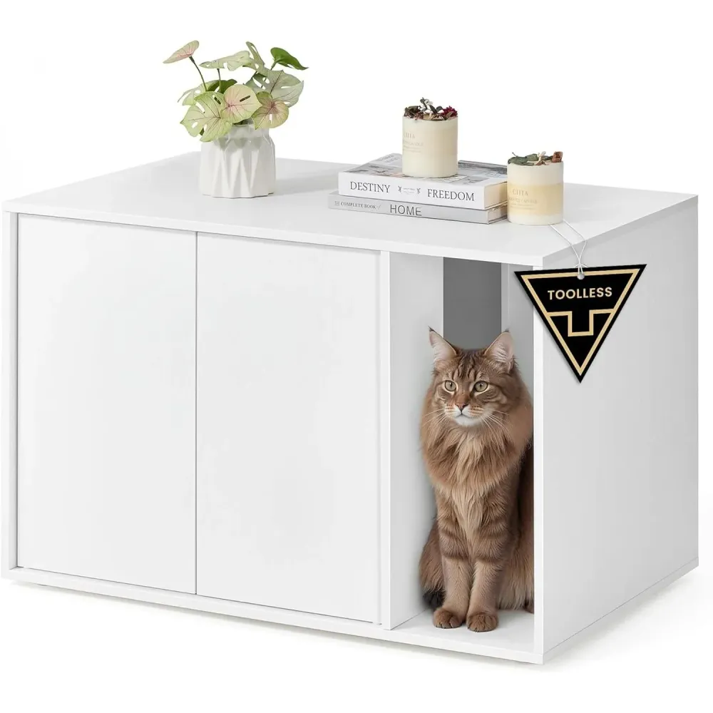 Skriveni WC za mačke, kućica za mačke, 80 x 50 x 50 cm, bijela | SONGMICS