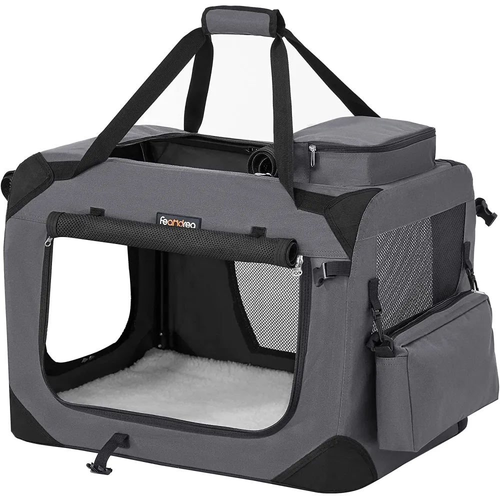 Feandrea Sklopiva nosiljka za kućne ljubimce, transportna kutija za pse 60 x 42 x 42 cm, siva