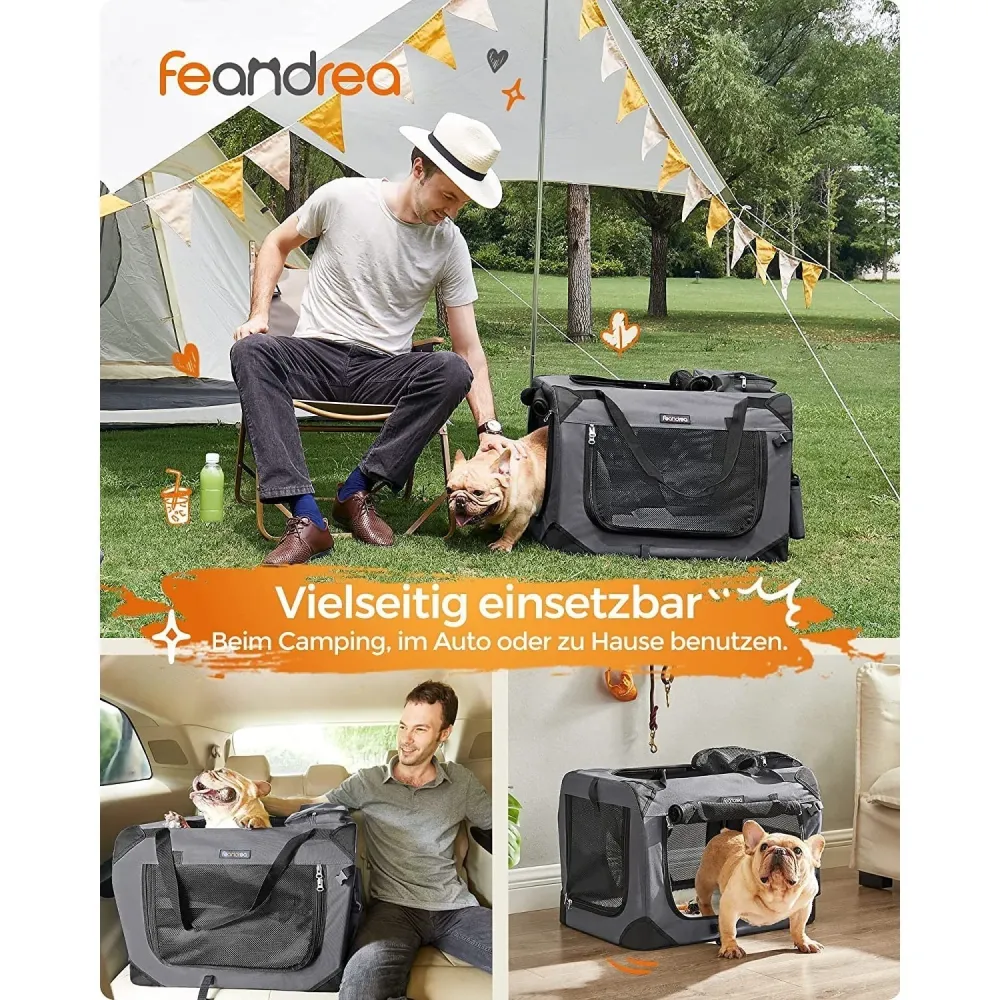 Feandrea Sklopiva nosiljka za kućne ljubimce, transportna kutija za pse 60 x 42 x 42 cm, siva