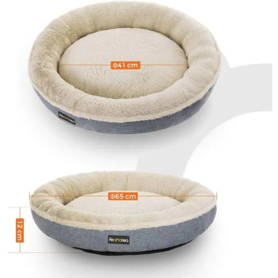 krevet za pse, krevet za mačke, u obliku krafne promjera 65 cm, sive boje