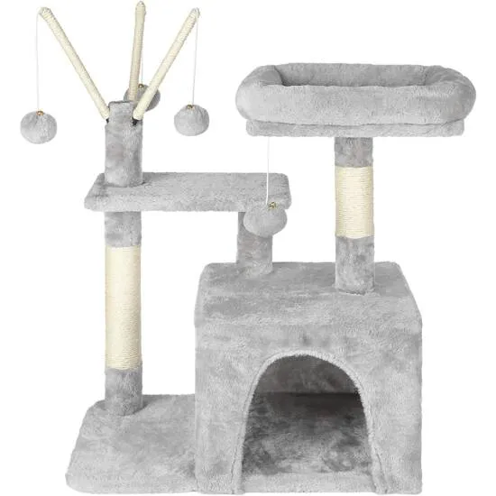 Penjalica za mačke 72 cm 3 pompona, svijetlo siva