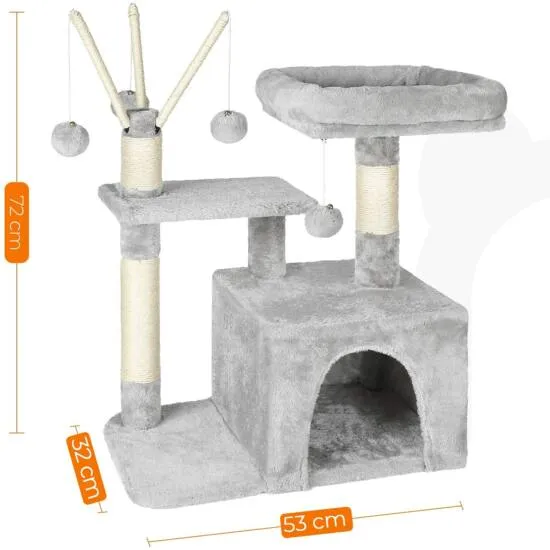 Penjalica za mačke 72 cm 3 pompona, svijetlo siva