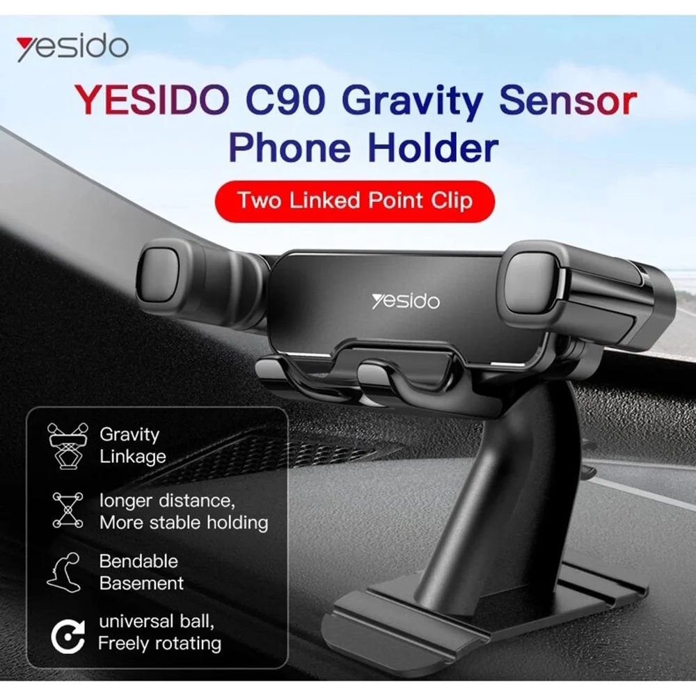 Yesido - Auto držč (C90) s Gravity Gripom za instrument ploču - crni
