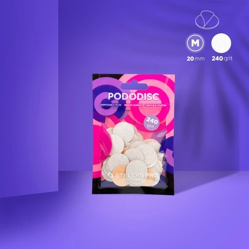 Bijele zamjenske naljepnice za disk za pedikuru Pododisc Staleks Pro M, granulacija 240 (50 kom), PDF-20-240w