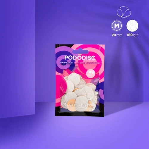 Bijele zamjenske naljepnice za disk za pedikuru Pododisc Staleks Pro M, granulacija 180 (50 kom), PDF-20-180w