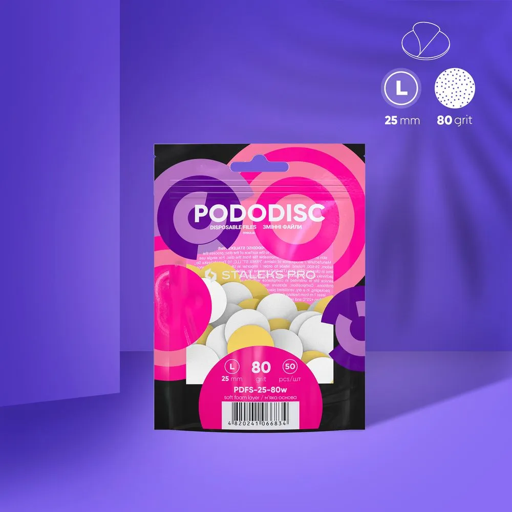 Bijele zamjenske naljepnice s (mekanim pjenastim slojem) za disk za pedikuru Pododisk Staleks Pro L, 80 grit (50 kom), PDF...
