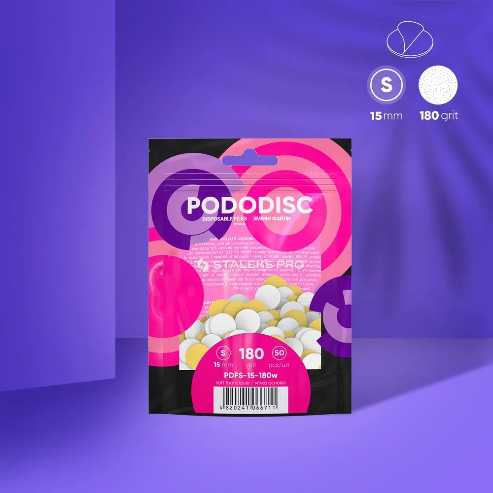 Bijele zamjenske podloge s (mekanim slojem pjene) za pedikerski disk Pododisk Staleks Pro S, 180 grit (50 kom), PDFS-15-180w