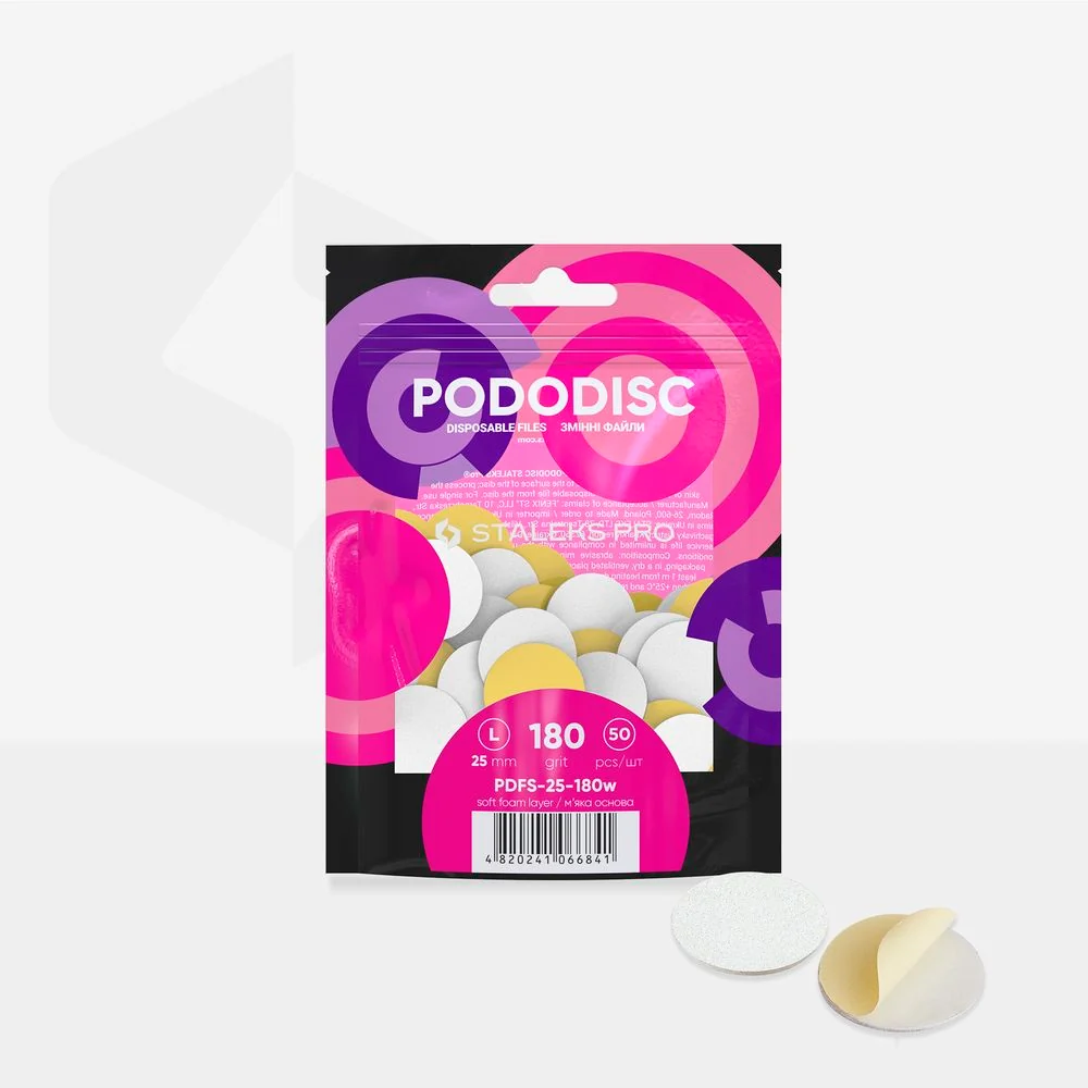 Bijele zamjenske turpije s (mekanim slojem pjene) za pedikerski disk Pododisk Staleks Pro L, 180 grit (50 kom), PDFS-25-180w