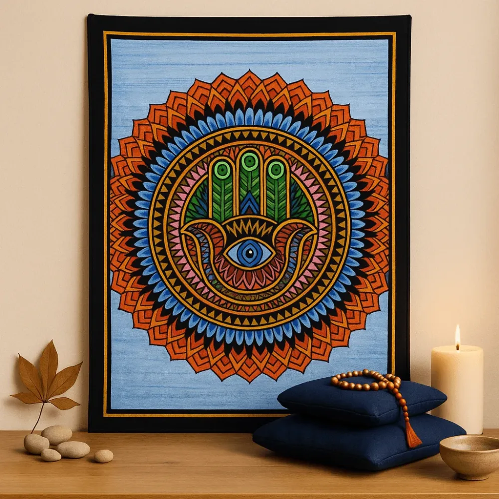 Hamsa zidna umjetnost, ručno četkani pamuk