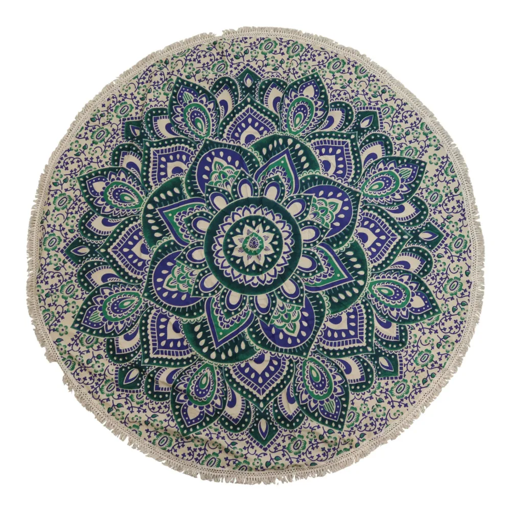 Mala mandala okrugla pamučna umjetnost (130 cm) – tirkizna i plava
