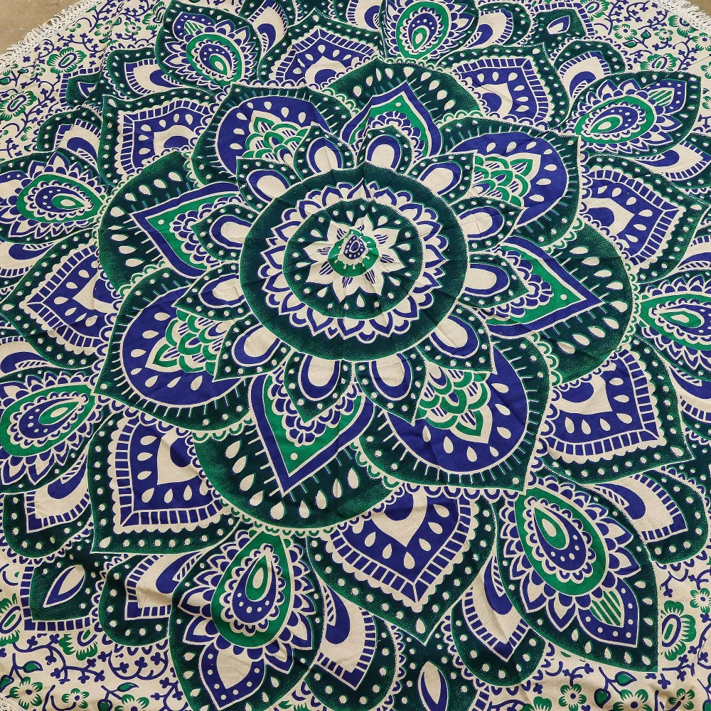 Mala mandala okrugla pamučna umjetnost (130 cm) – tirkizna i plava