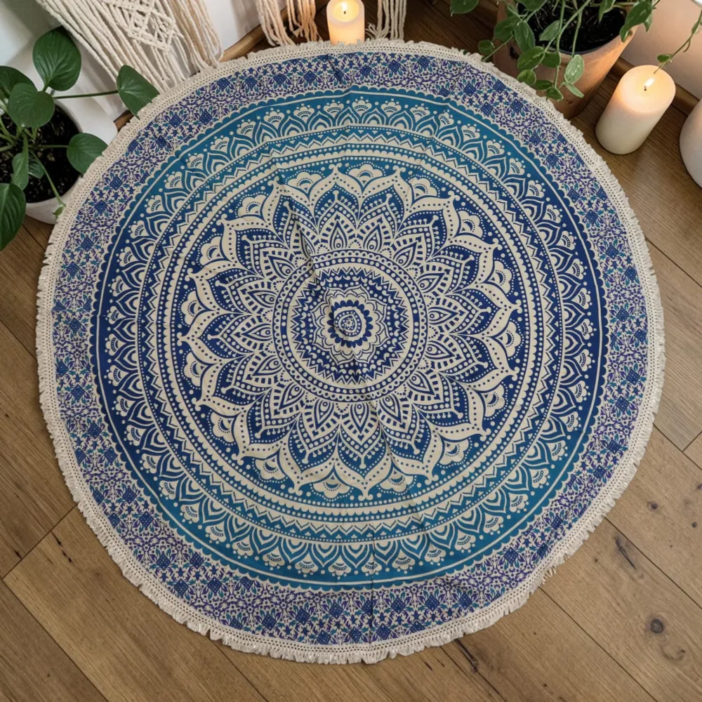 Mala Mandala Roundie pamučna umjetnost (130 cm) – Klasična plava