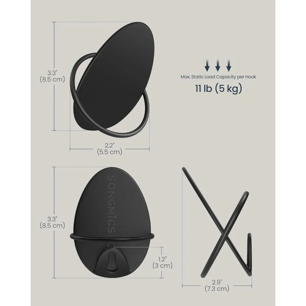 Set od 4 zidne kuke, vješalice, dimenzije 5.5 x 7.3 x 8.5 cm po proizvodu, crne
