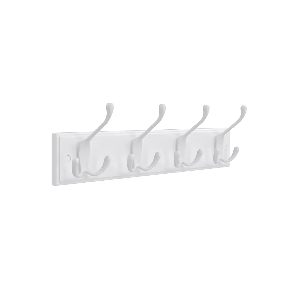 Zidna vješalica za kapute s 4 trostruke kuke, 40 x 11 x 7 cm, bijela