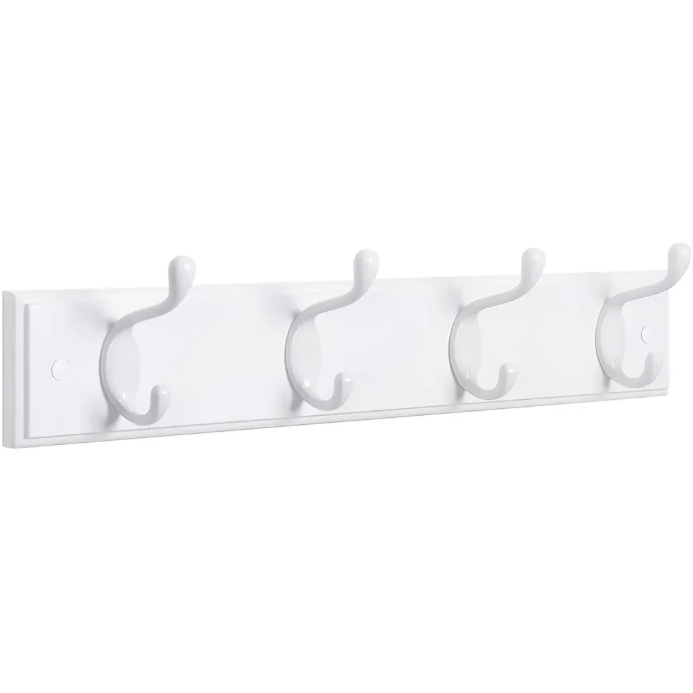 Zidni stalak za odjeću s 4 metalne kuke, 40 x 7 x 9 cm, bijele boje